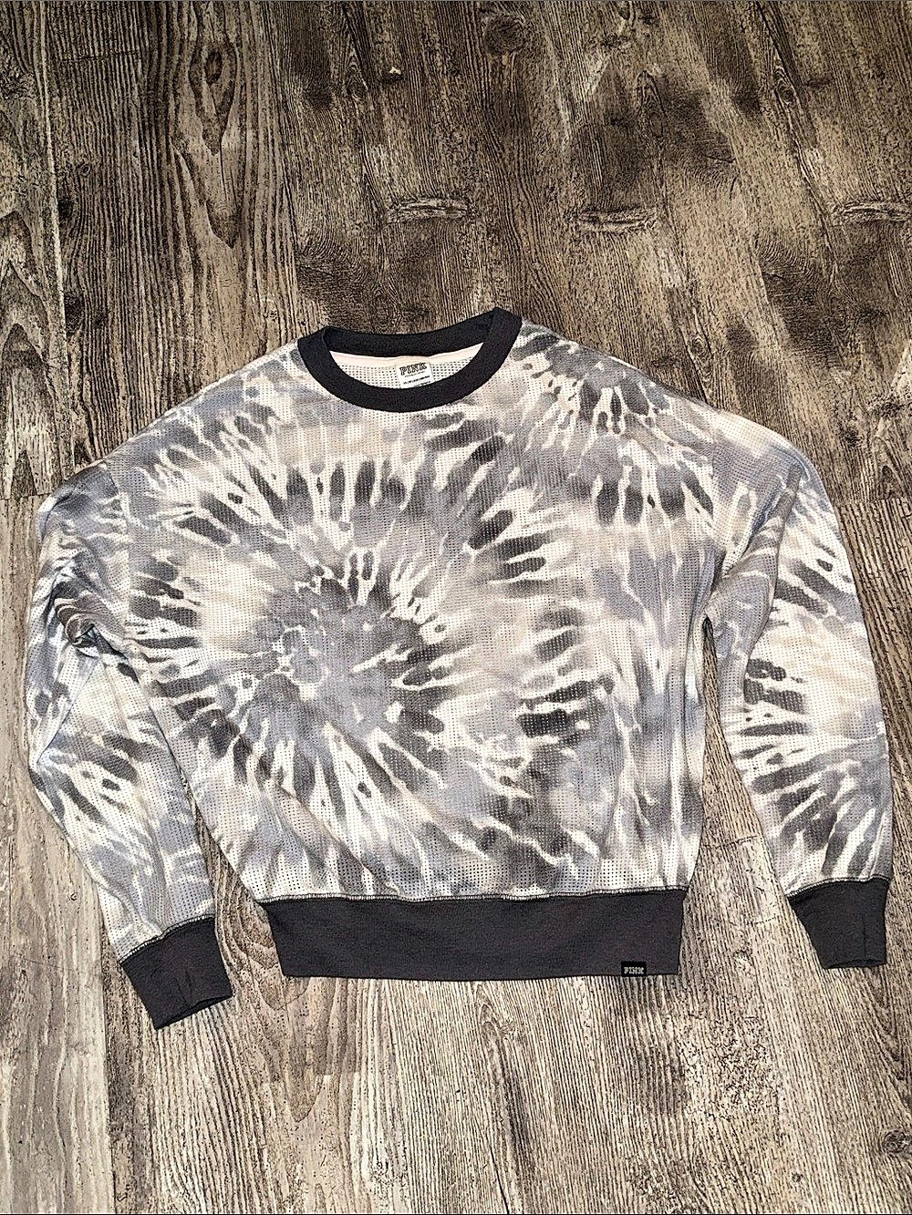 PINK Tie-Dye Crewneck Sweatshirt in Gray & White Size XS